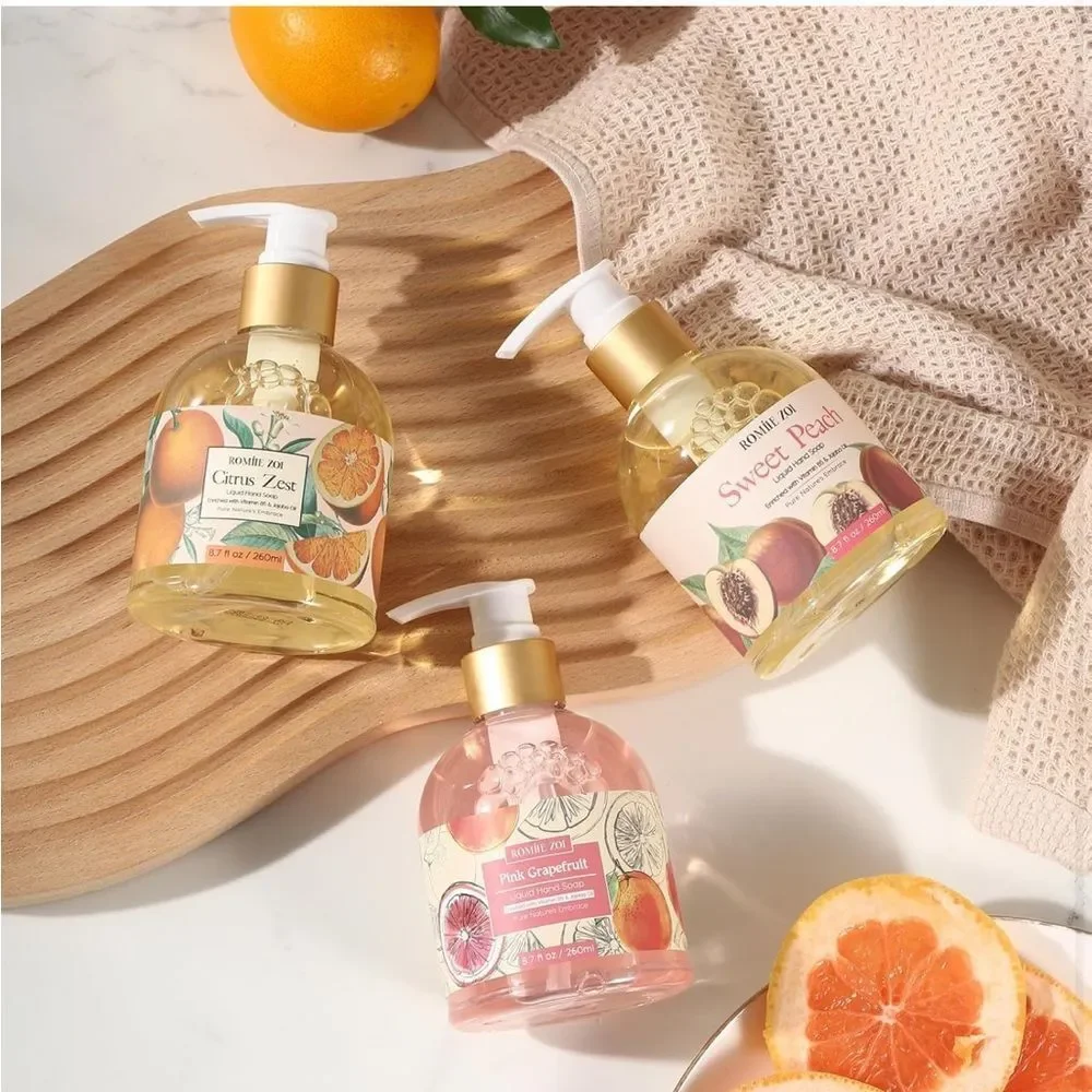 Liquid Hand Soap 8.7 fl.oz Variety Pack of 3 Sweet Peach,Citrus Zest,Grapefruit